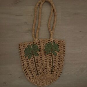 Never Fully Dressed Crochet Tote Bag - Tan and Green